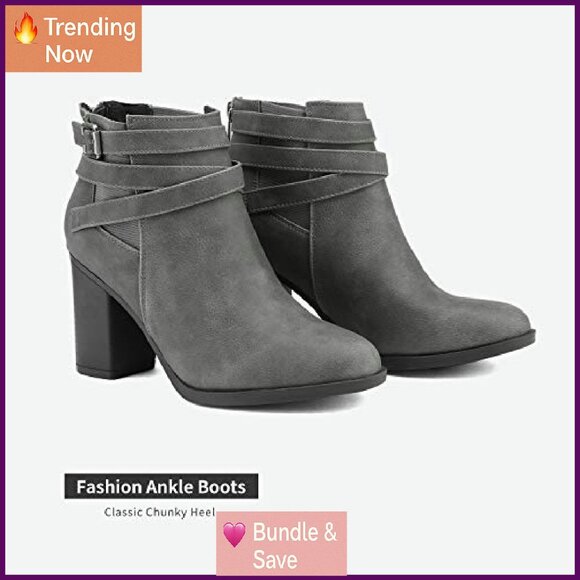 Women's Chunky Heel Ankle Boots Size 12 Faux Suede Fall Booties - Picture 3 of 7